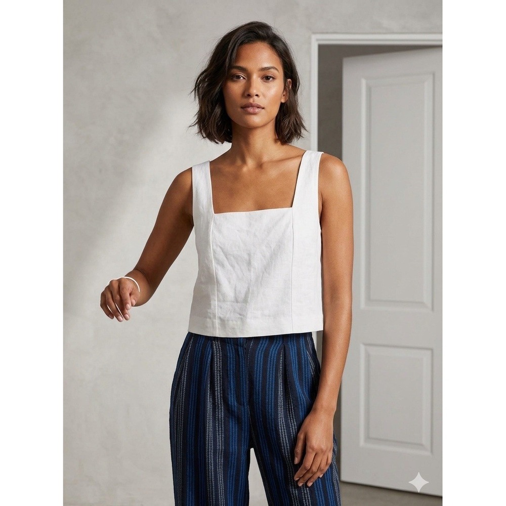 G. Label By Goop Marianne White Akira Top Size 10 Viscose Linen Square Neck Crop